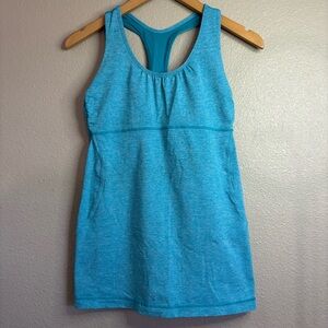 Lululemon Tank Top Size 8 Blue Built In Bralette Fixed Straps Racerback